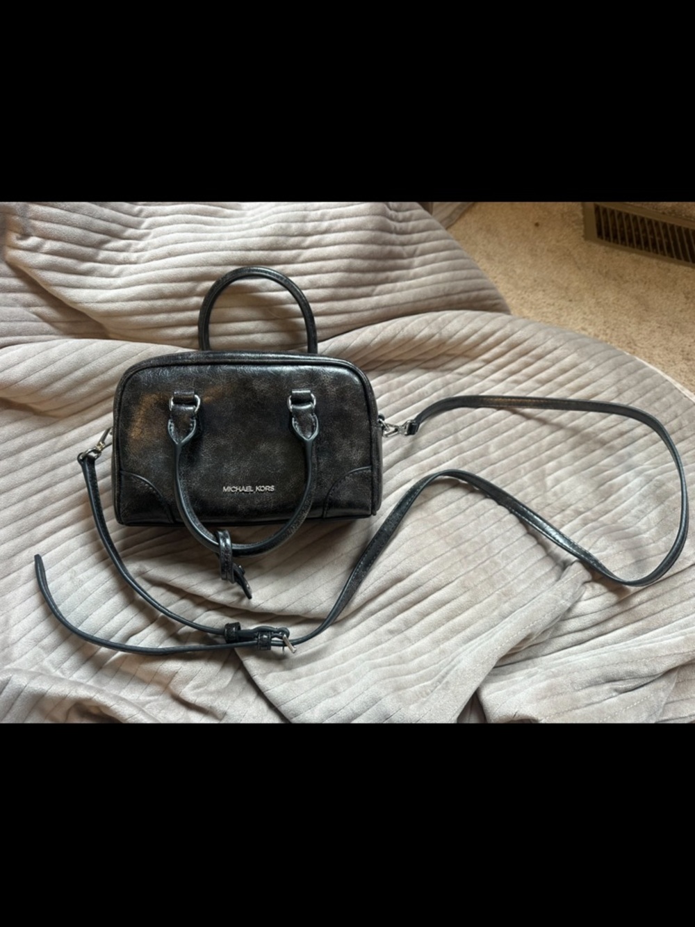 Michael Kors Black Leather Crossbody Satchel with Top Handles small